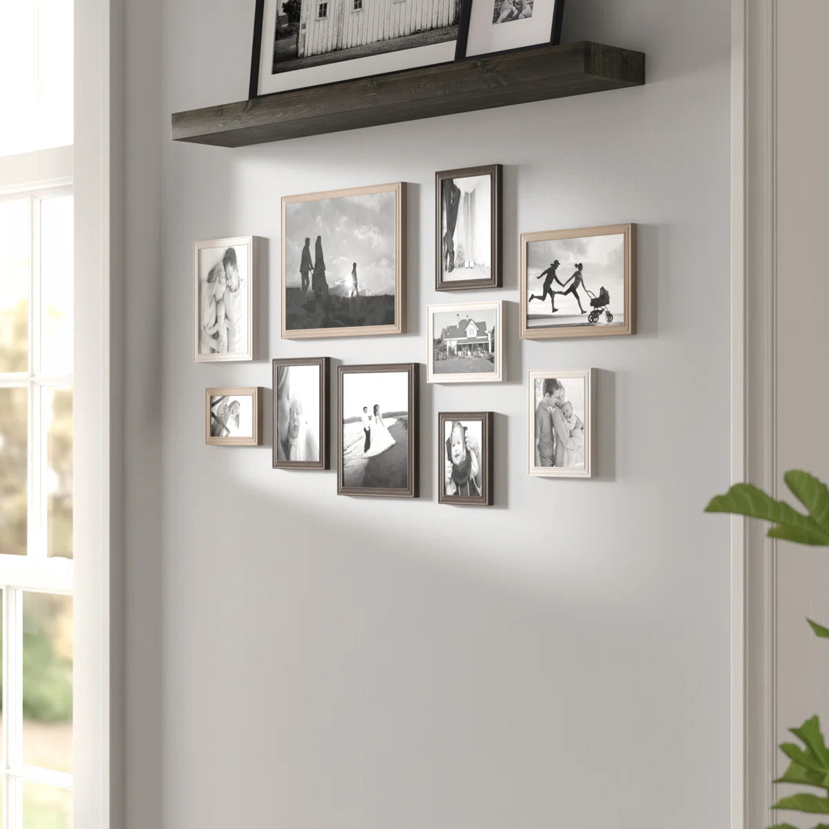 Solid + Manufactured Wood Beveled Picture Frame - Set of 10 with Mat