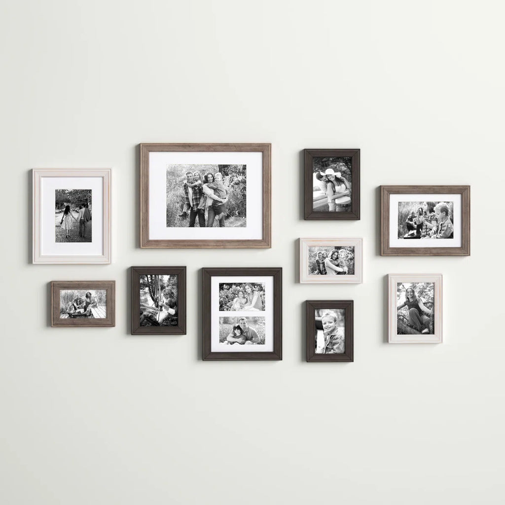 Solid + Manufactured Wood Beveled Picture Frame - Set of 10 with Mat